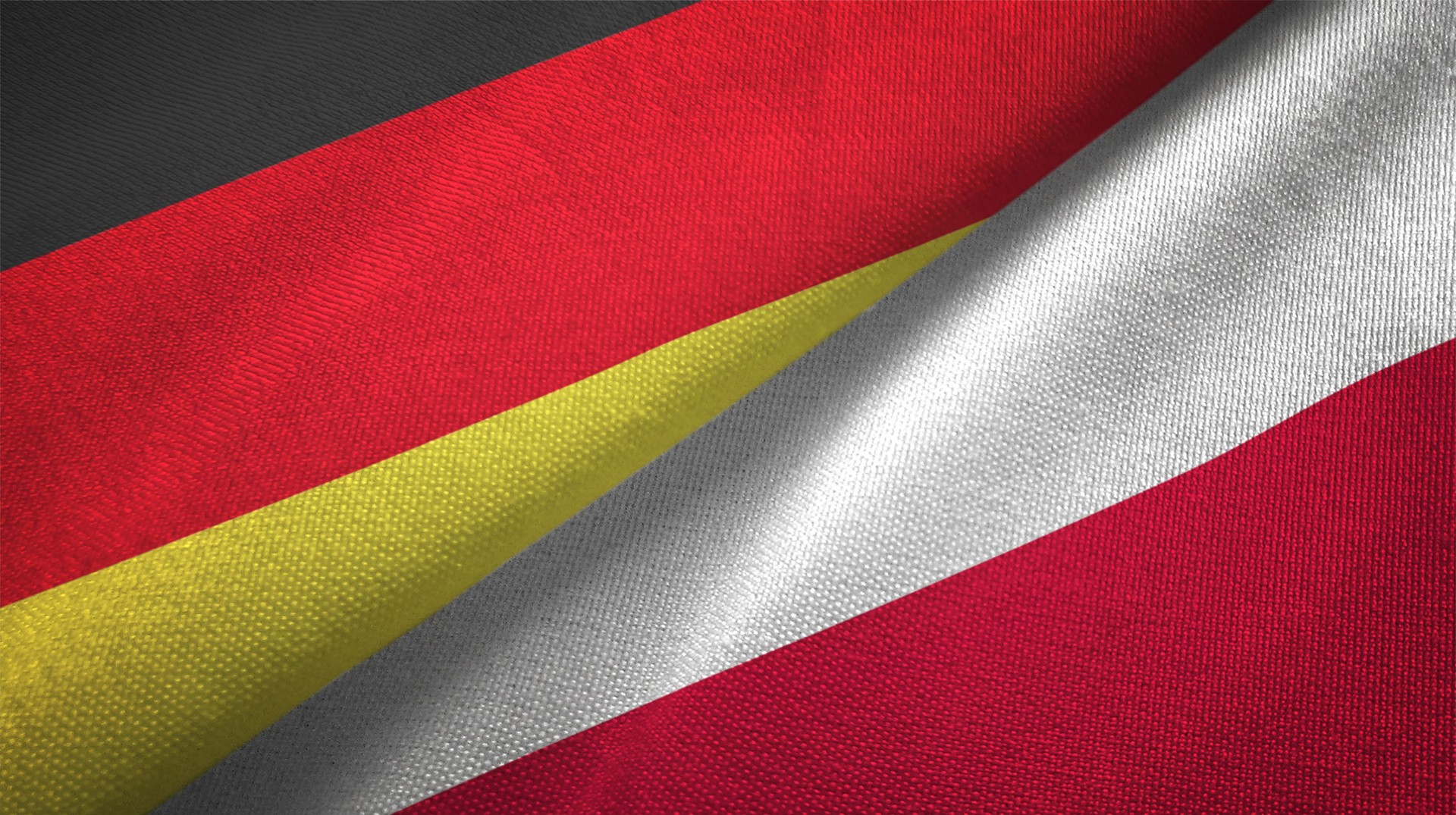 Poland and Germany two flags together realations textile cloth fabric texture